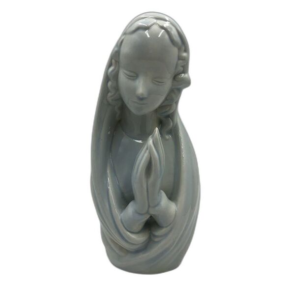 Vintage MCM Praying Virgin Mary Madonna Figurine Blue White Religious Dé… - Picture 1 of 14